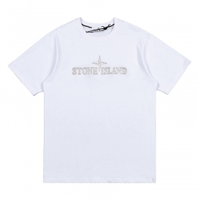 Белого-цвета Stone Island прямого фасона базовая футболка унисекс