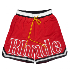 Красные шорты RHUDE на резинке со шнурками и большим логотипом
