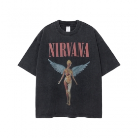 Чёрная потёртая футболка ARTIEMASTER с принтом ангела и надписью Nirvana
