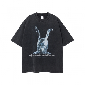 Чёрная потёртая футболка ARTIEMASTER с принтом кролика Фрэнка из Донни Дарко