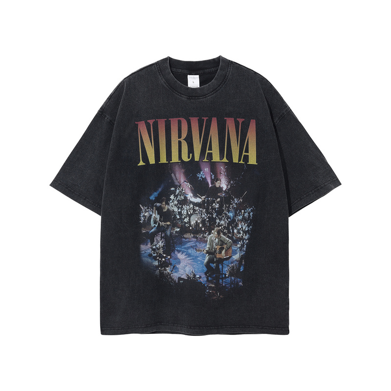Чёрная потёртая футболка ARTIEMASTER с принтом концерта и надписью Nirvana