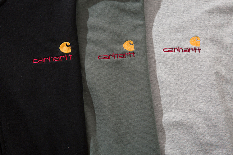 Темно-серое зип худи Carhartt с вышитым брендовым логотипом