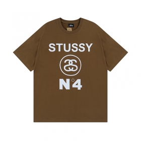 Повседневная хлопковая футболка Stussy коричневого цвета с логотипом