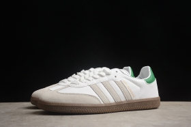 Adidas Samba OG бело-серые кроссовки с зеленым задником