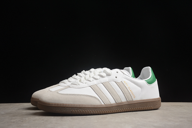 Adidas Samba OG бело-серые кроссовки с зеленым задником