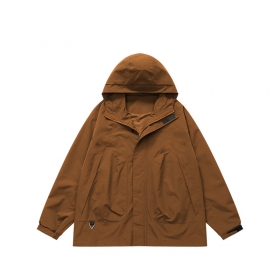 Куртка коричневая с большим капюшоном стильная INFLATION