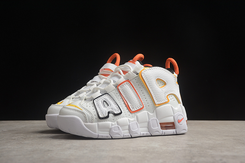 Белые с оранжевыми вставками кроссовки Nike Air More Uptempo 96