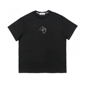 Трендовая Stone Island чёрная футболка с короткими рукавами и лого
