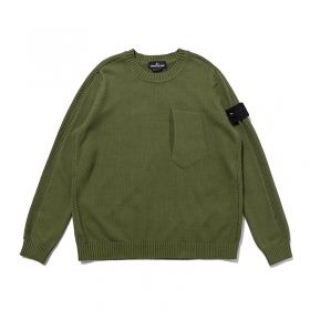 Зелёный Stone Island вязаный свитер с карманом на груди