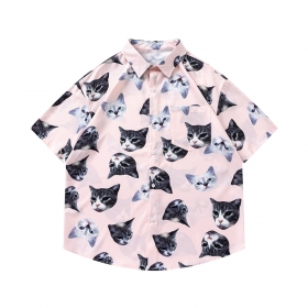 Прямого кроя розовая рубашка с принтом котов TIDE EKU