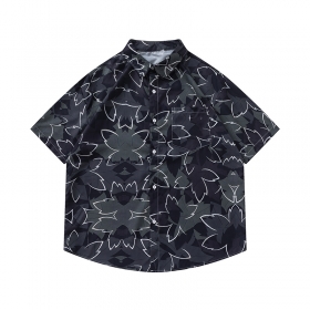 Практичная модель рубашки TIDE EKU с принтом листьев в черном цвете