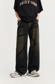 INFLATION черные джинсы с коричневыми потертостями