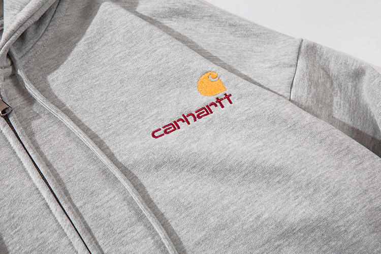 Carhartt зип худи серого цвета с карманами и вышитым лого