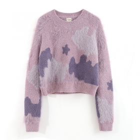 Стильный THE UNAVOWED укороченный свитер фиолетовый с цветными пятнами