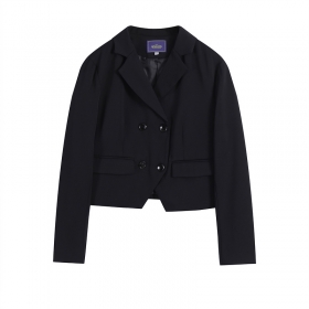 Чёрный укороченный двубортный пиджак Classic на пуговицах