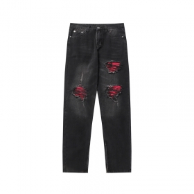Броские с красными потертостями BYD JEANS черные джинсы из хлопка