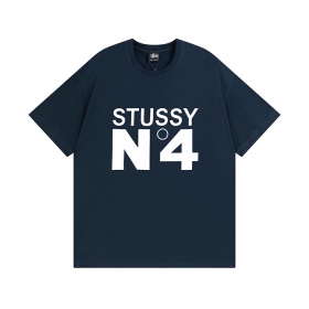 Темно-синяя футболка STUSSY с большим белым принтом "№4" логотипом