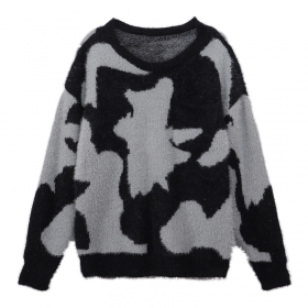 Черный с серыми вставками Fashion просторный свитер