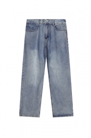 Широкие джинсы синего цвета на резинке с карманами DYCN