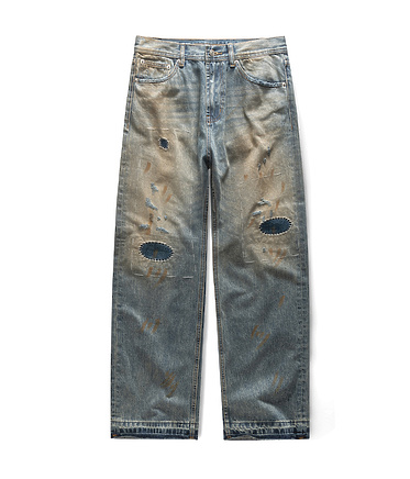 Джинсы голубые Enfants Riches Deprimes с бежевыми потертостями