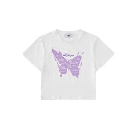 Короткая от Thinker белая с рисунком - бабочка футболка прямого кроя