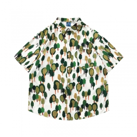 TIDE EKU уютная рубашка с принтом зеленых деревьев в белом цвете