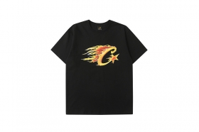 Оверсайз базовая чёрная футболка Corteiz с принтом в огне