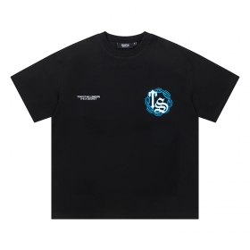 Повседневная чёрная с голубым логотипом Trapstar футболка