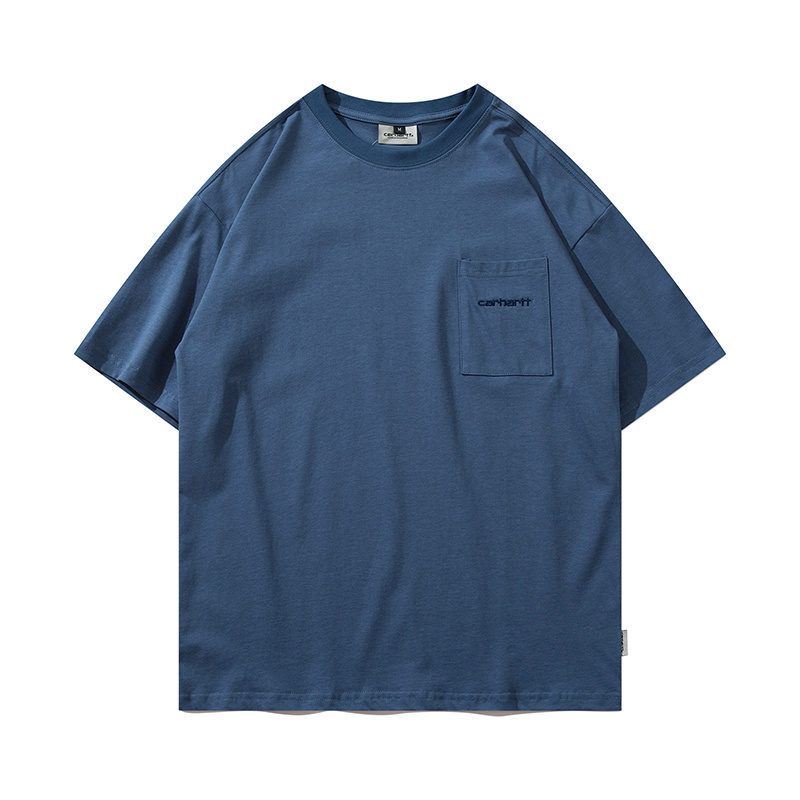 Брендовая футболка Carhartt синего цвета с карманом на груди