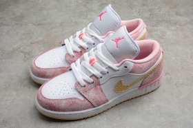 Бело-розовые кеды Nike Air Jordan 1 Low SE с эффектом подтёкшей краски