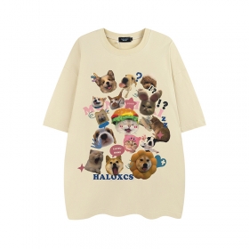 Бежевая футболка от бренда Layfu Home с принтом мордочек животных