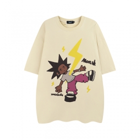 Хлопковая oversize футболка Layfu Home бежевого цвета с принтом молнии