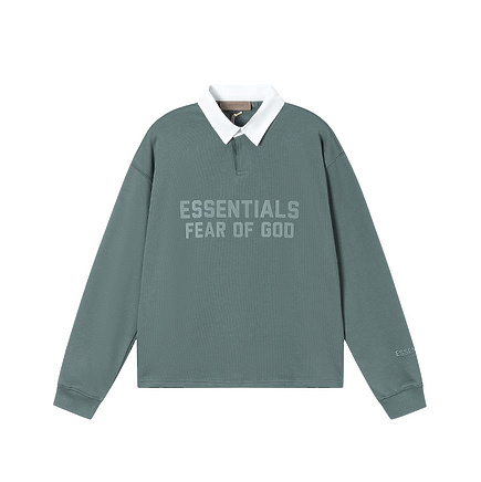 Прямого кроя голубое поло с лого Fear Of God и длинным рукавом