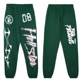 С принтом "08" брендовые зеленые штаны из хлопка Hellstar