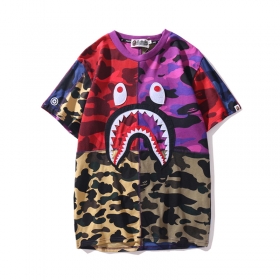 Камуфляжная разноцветная футболка с наружными швами Bape Shark WGM