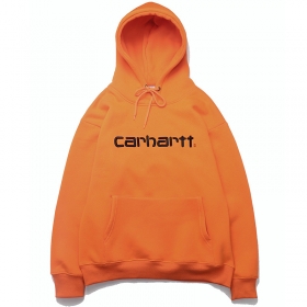 Худи оранжевое от бренда Carhartt с карманом и объёмным капюшоном