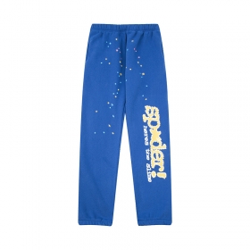 Синего-цвета тёплые флисовые спортивки Sp5der со звёздами и надписью