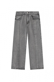 Модные в сером цвете DYCN джинсы с прошитой строчкой спереди 