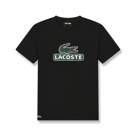Прямого кроя хлопковая футболка LACOSTE черного цвета
