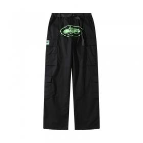 Чёрные с зелёным принтом Corteiz брюки свободного кроя прямые