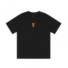 100% хлопковая чёрная футболка VLONE с логотипом на груди