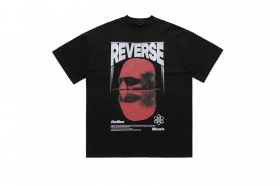 Черная футболка с рисунком "REVERSE зеркальная лысая голова"