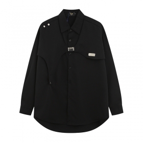 Рубашка YUXING черного цвета со стильной металлической застежкой