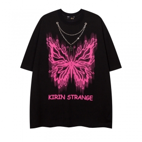 Черная стильная футболка KIRIN STRANGE с цепью и принтом