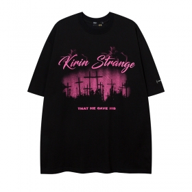 Базовая черная футболка KIRIN STRANGE с рисунком в виде крестов