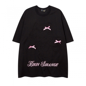 Черная стильная футболка KIRIN STRANGE с выпуклым котиком