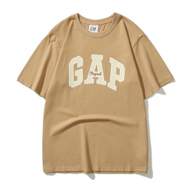 Длинная хлопковая футболка бренда GAP бежевая кроя оверсайз