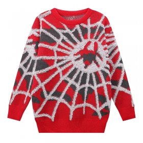 Трендовый свитер в красном цвете Fashion с вышитой паутиной