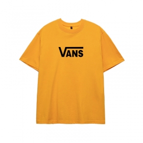 Классическая мужская футболка Vans жёлтого цвета с чёрным логотипом