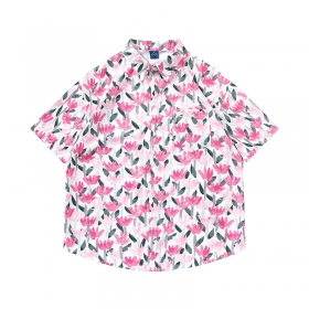 Современная рубашка TIDE EKU белая с розовыми цветами